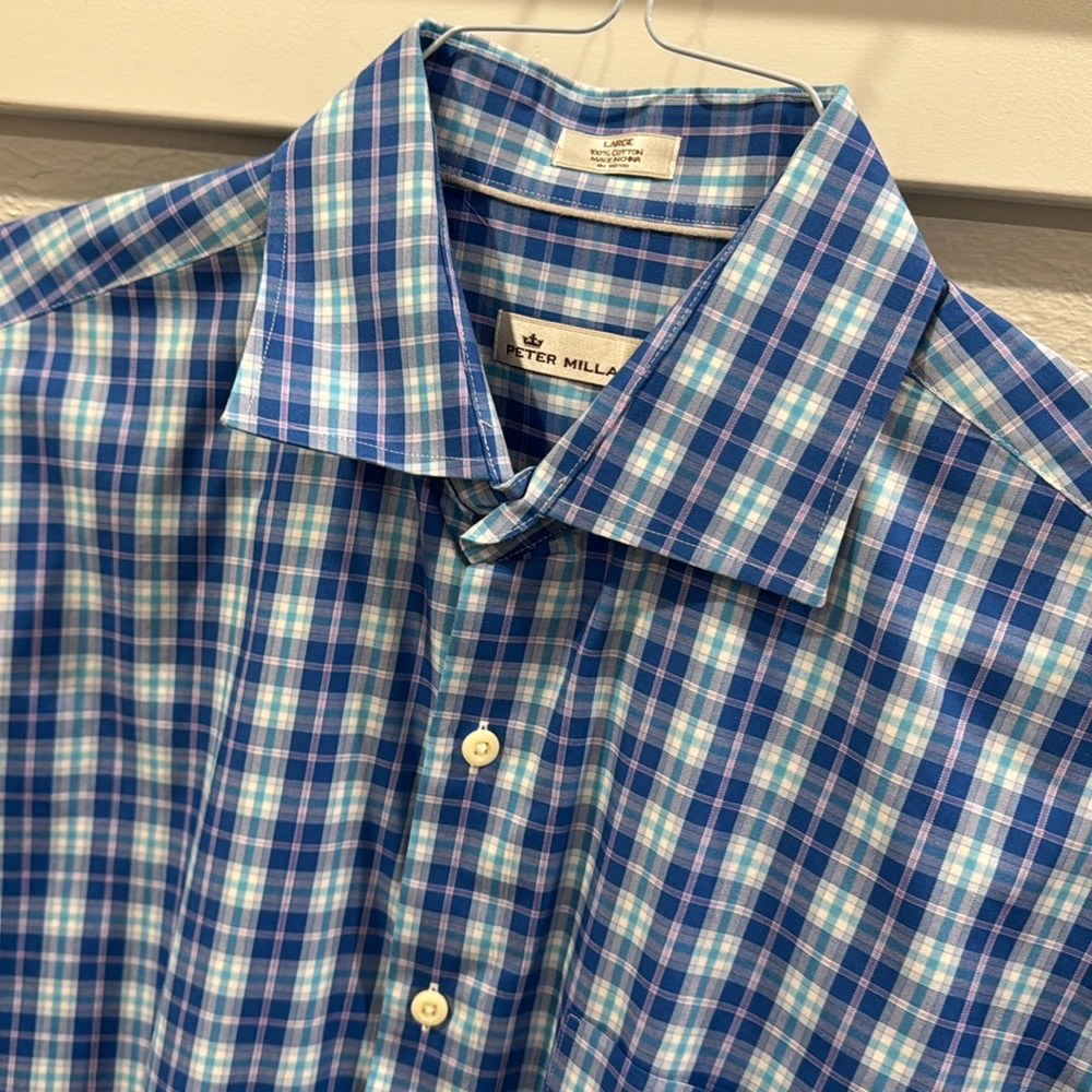 Men’s Peter Millar large 100% cotton button up EUC